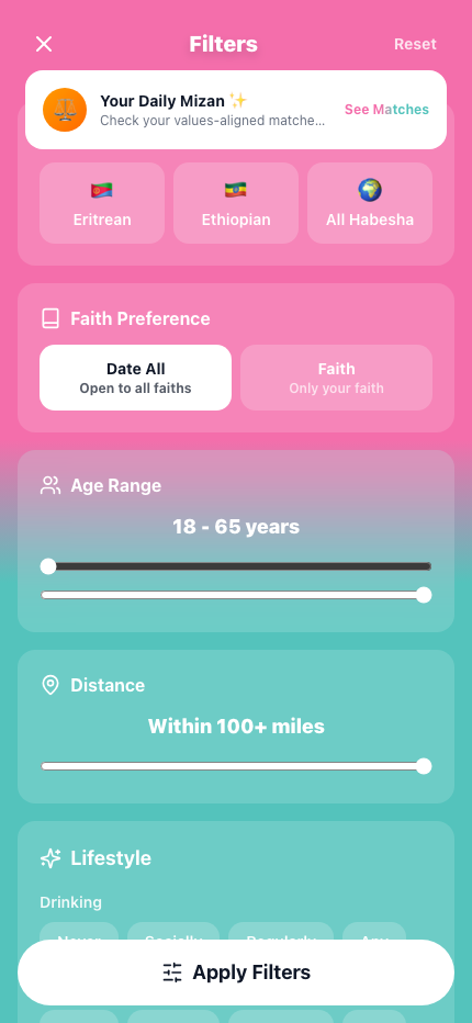 Filters screen